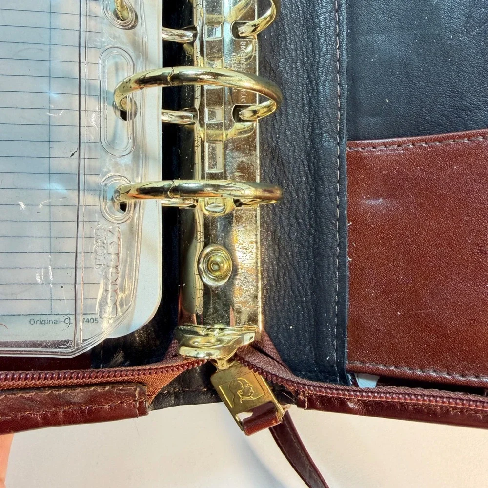 Franklin Covey Classic Planner Black Brown Leather Crossbody Organizer Strap VTG